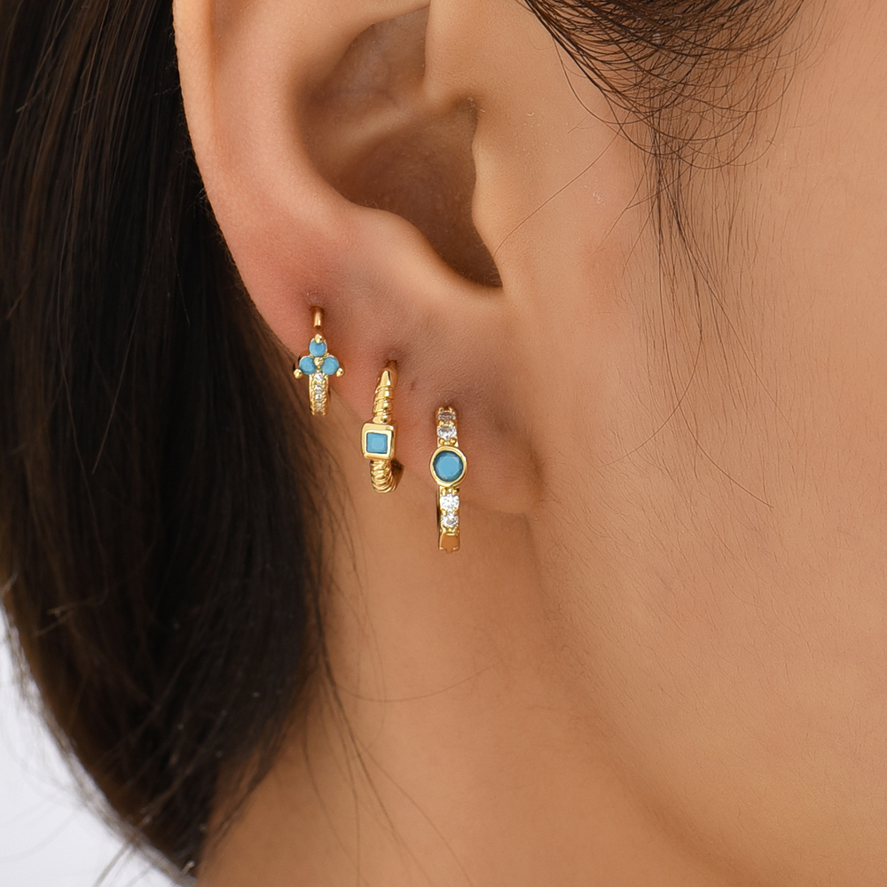 Fashion Geometric Stainless Steel Earrings Plating Inlay Turquoise Zircon Stainless Steel Earrings 1