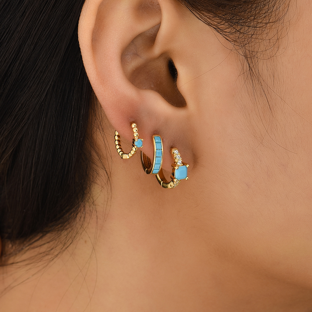 Fashion Geometric Stainless Steel Earrings Plating Inlay Turquoise Zircon Stainless Steel Earrings 1