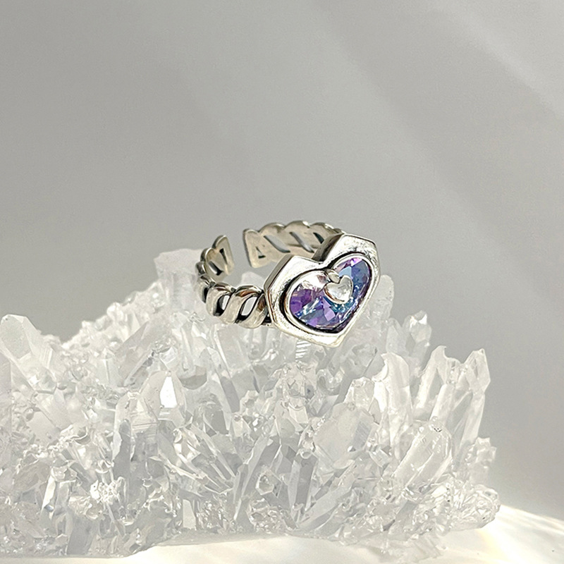 Romantic Heart Shape Copper Open Ring Plating Rhinestones Copper Rings