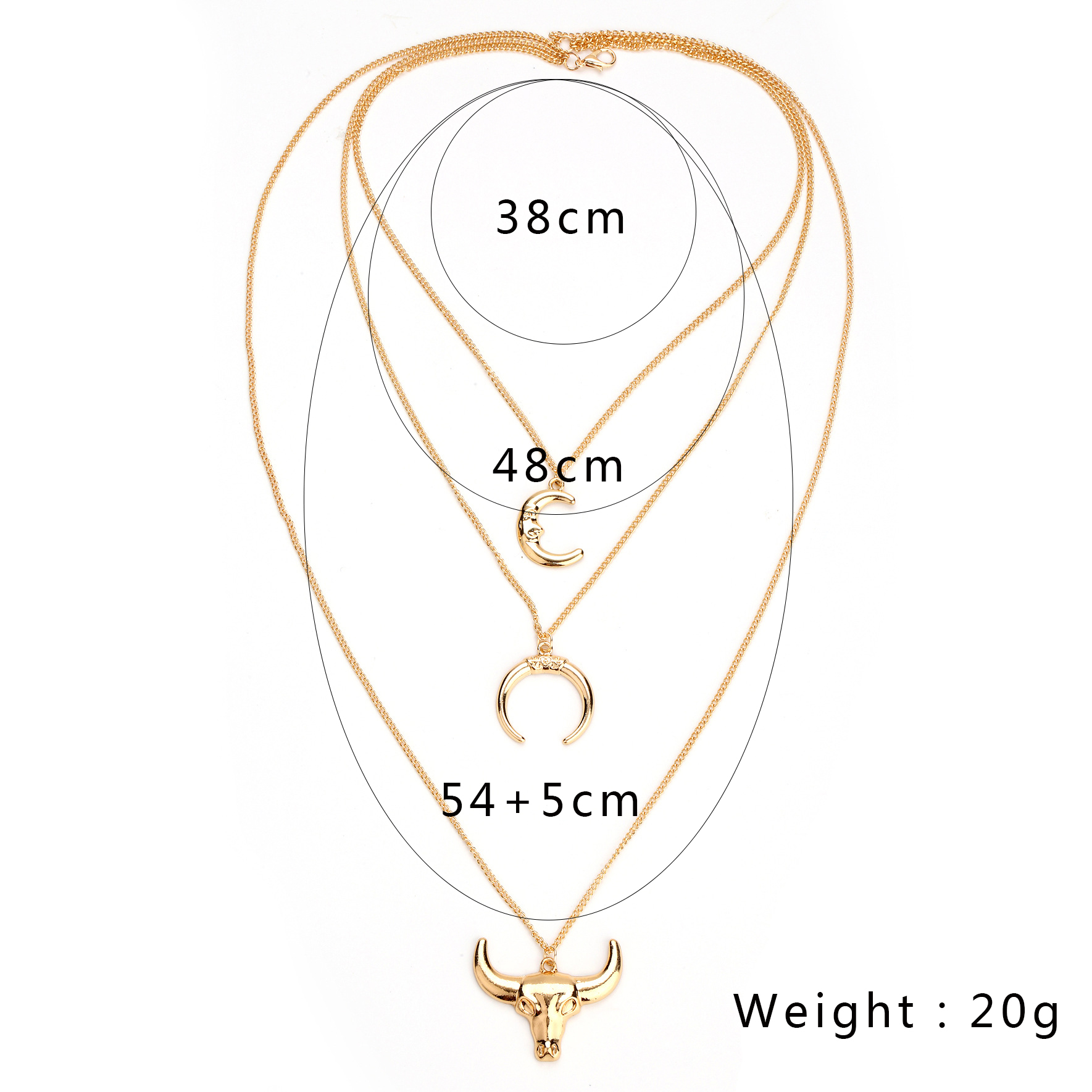 Cool Style Moon Cattle Alloy Plating Layered Necklaces 1 Piece