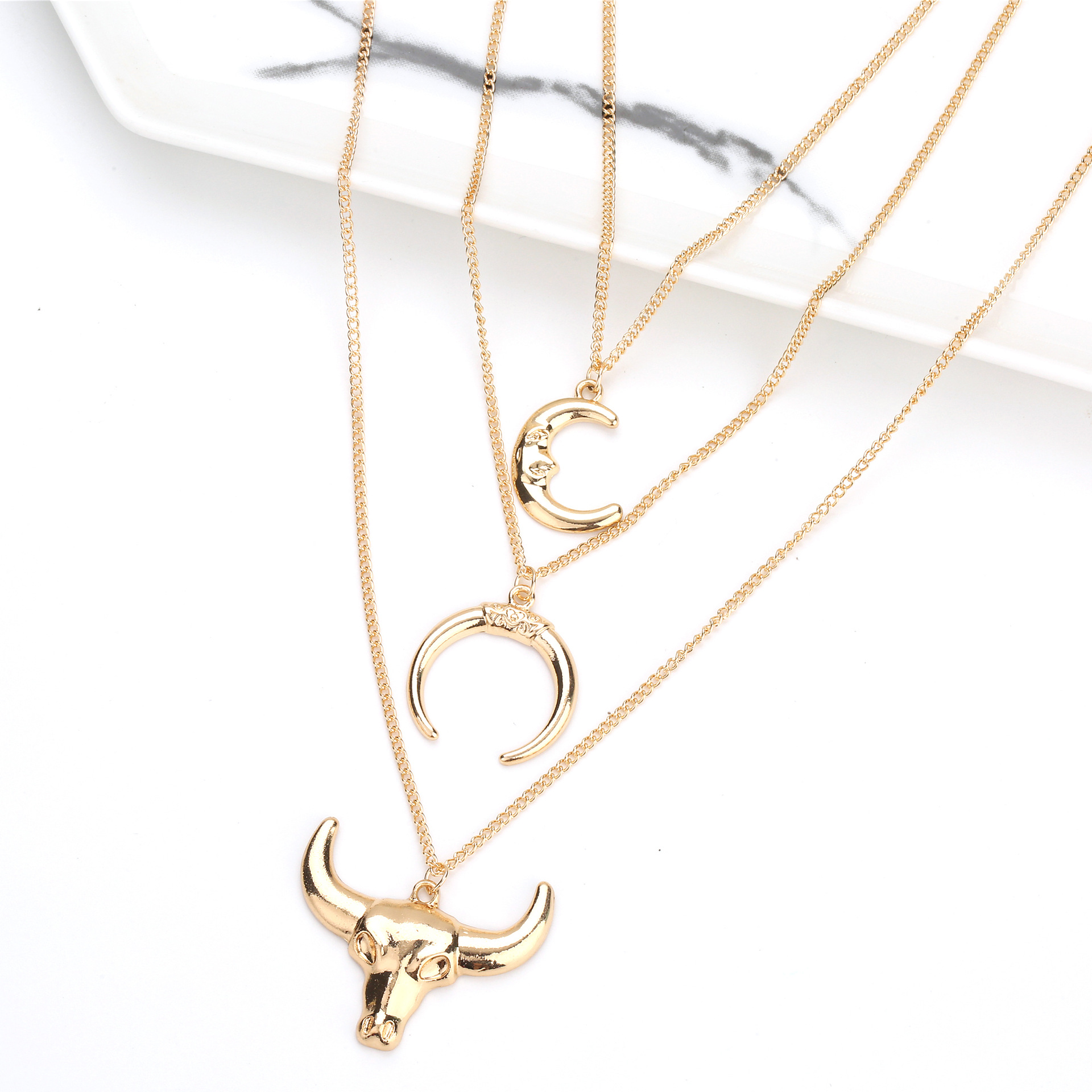 Cool Style Moon Cattle Alloy Plating Layered Necklaces 1 Piece