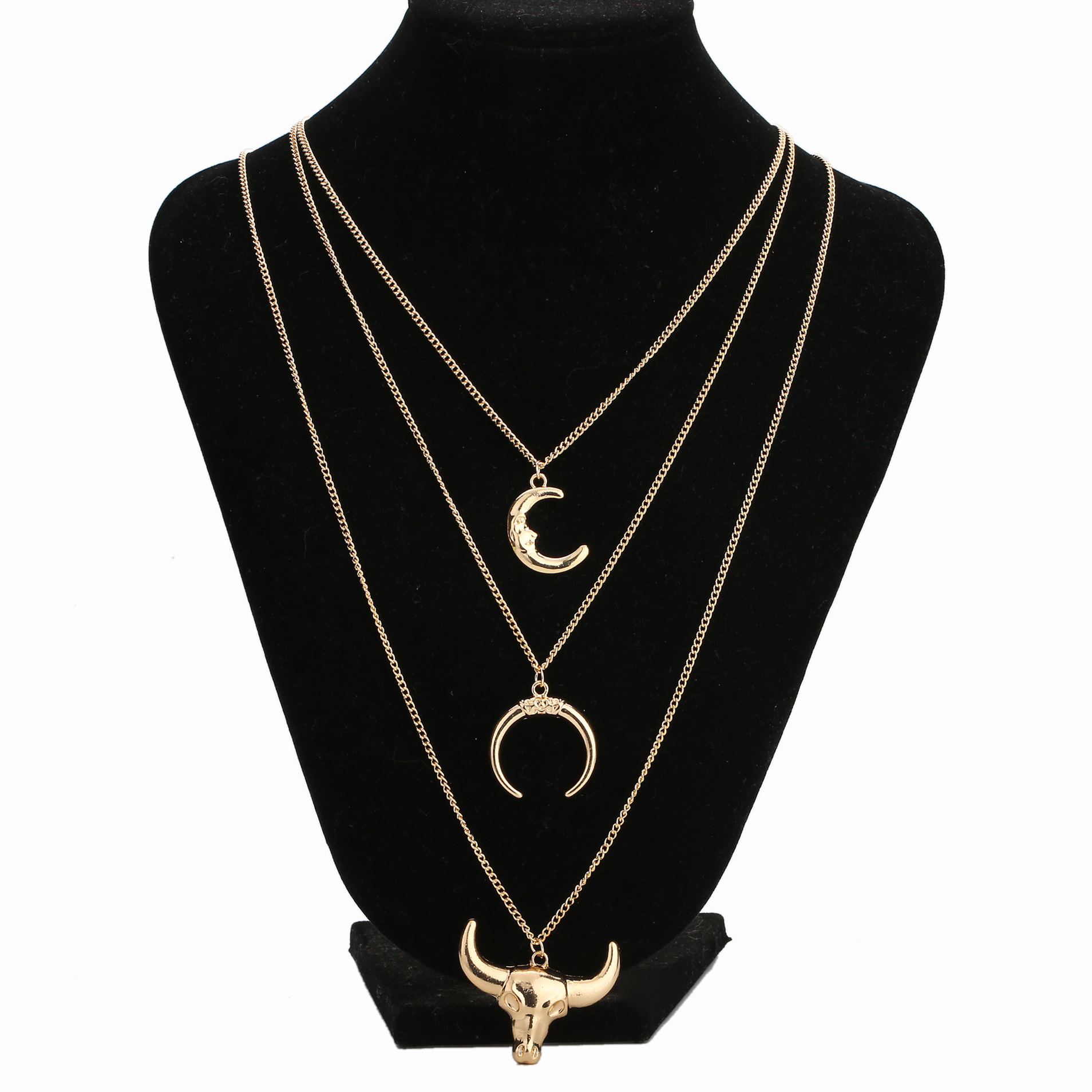 Cool Style Moon Cattle Alloy Plating Layered Necklaces 1 Piece