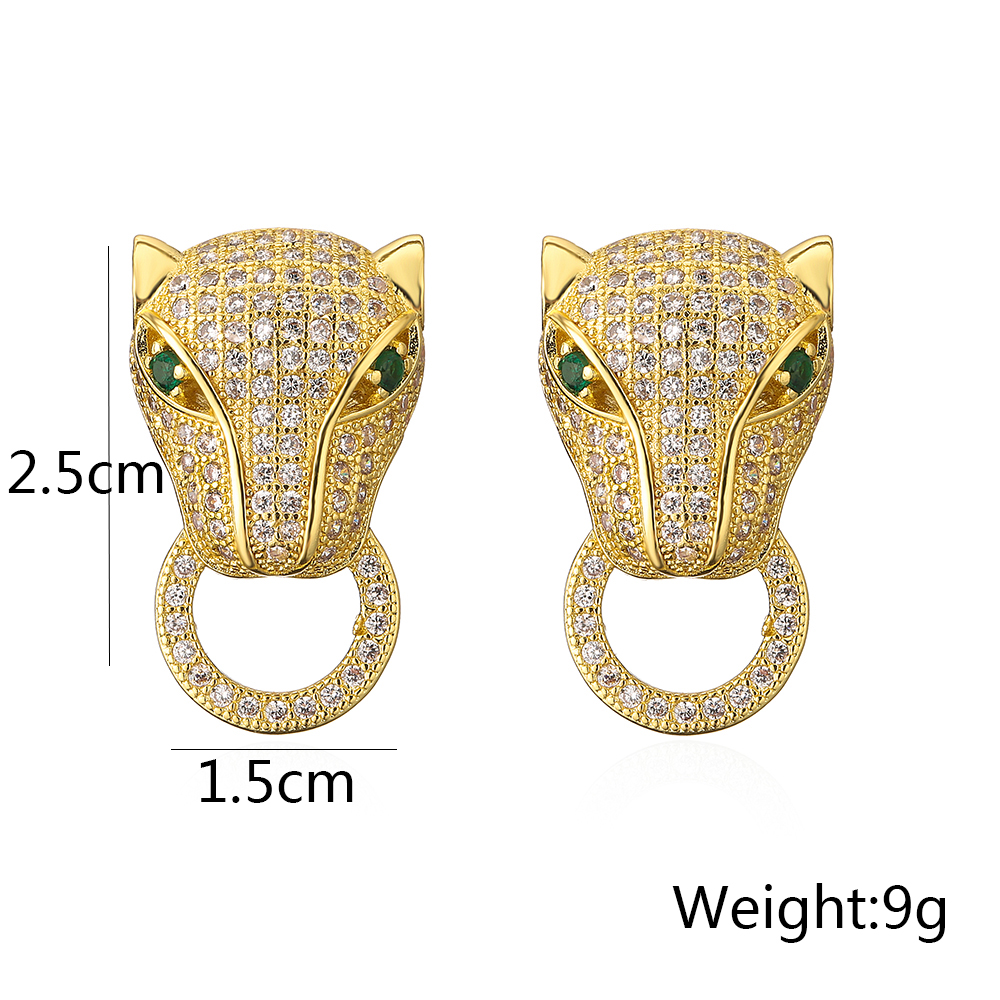 Fashion Leopard Copper Ear Studs Gold Plated Zircon Copper Earrings