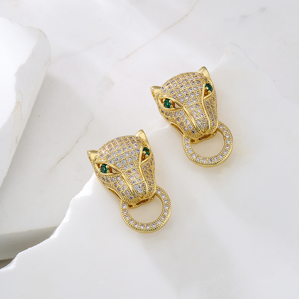 Fashion Leopard Copper Ear Studs Gold Plated Zircon Copper Earrings