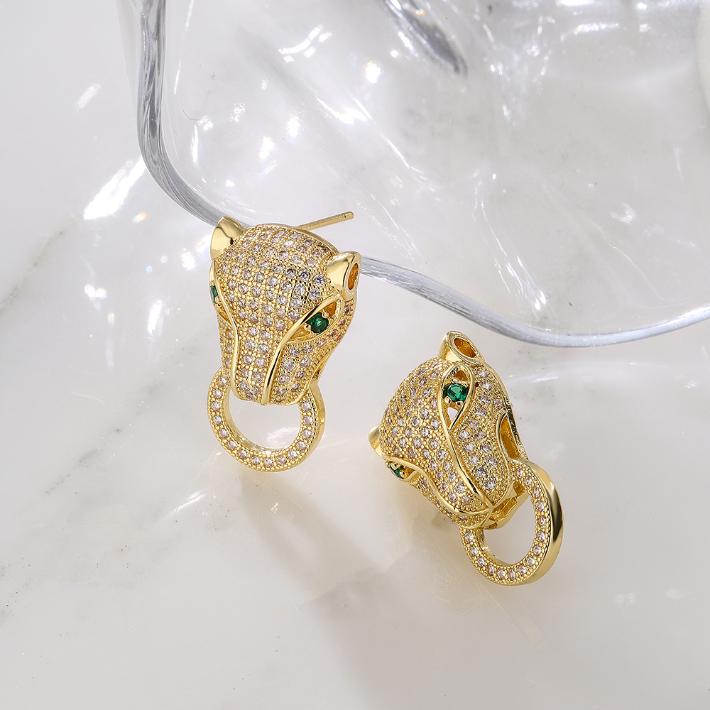 Fashion Leopard Copper Ear Studs Gold Plated Zircon Copper Earrings
