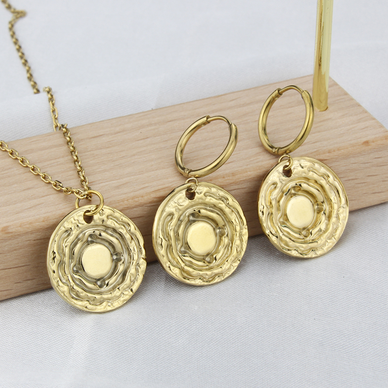 Vintage Style Geometric Stainless Steel Inlay Natural Stone Earrings Necklace