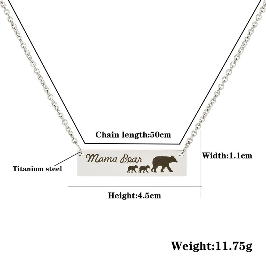 wholesale fashion bear pattern letter Mama Bear pendant stainless steel necklace nihaojewelry