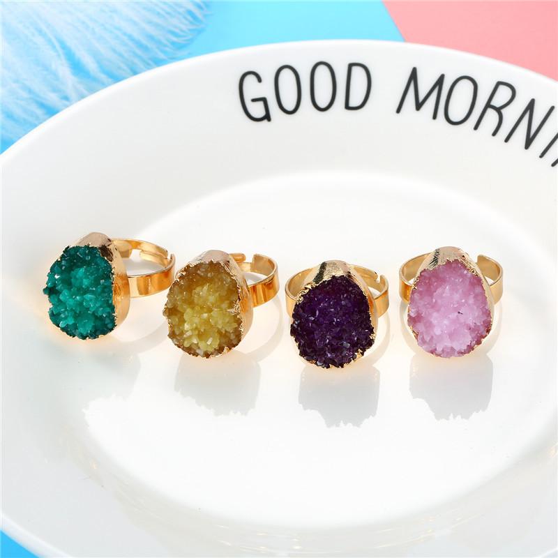 Personalized oval color ring gold ring imitation natural stone resin adjustable ring