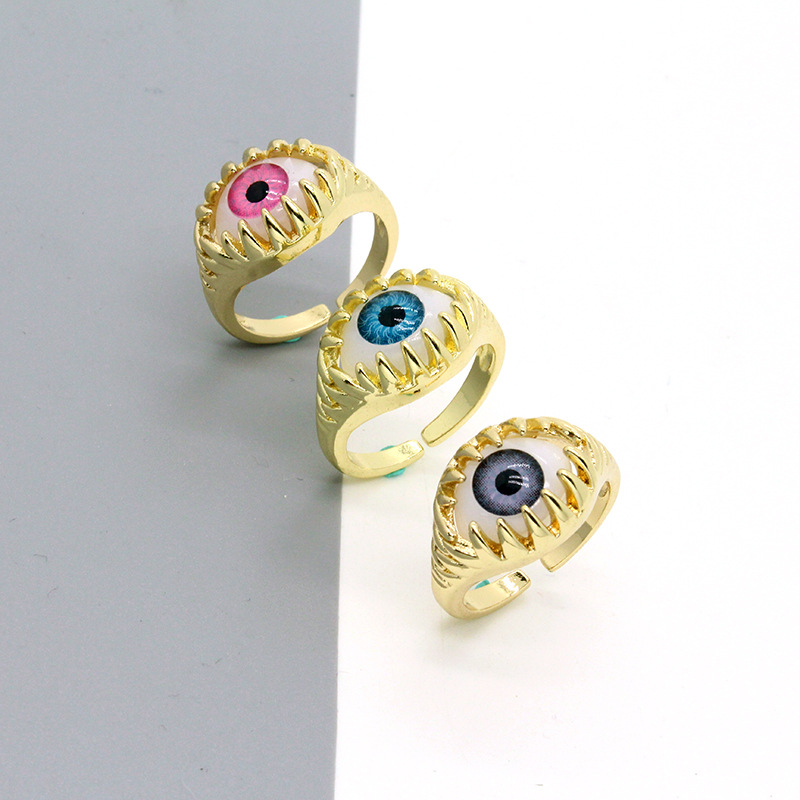 retro punk personality color three-dimensional eye ring devilu0027s eye open ring wholesale