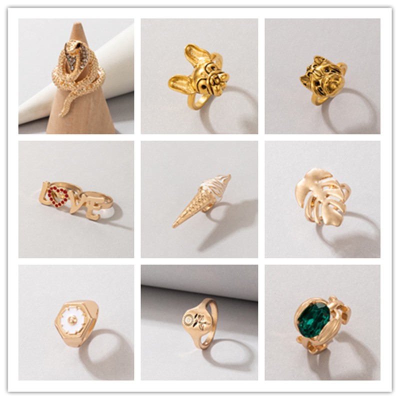 fashion fun ring animal snake dog letter LOVE leaf flower single ring