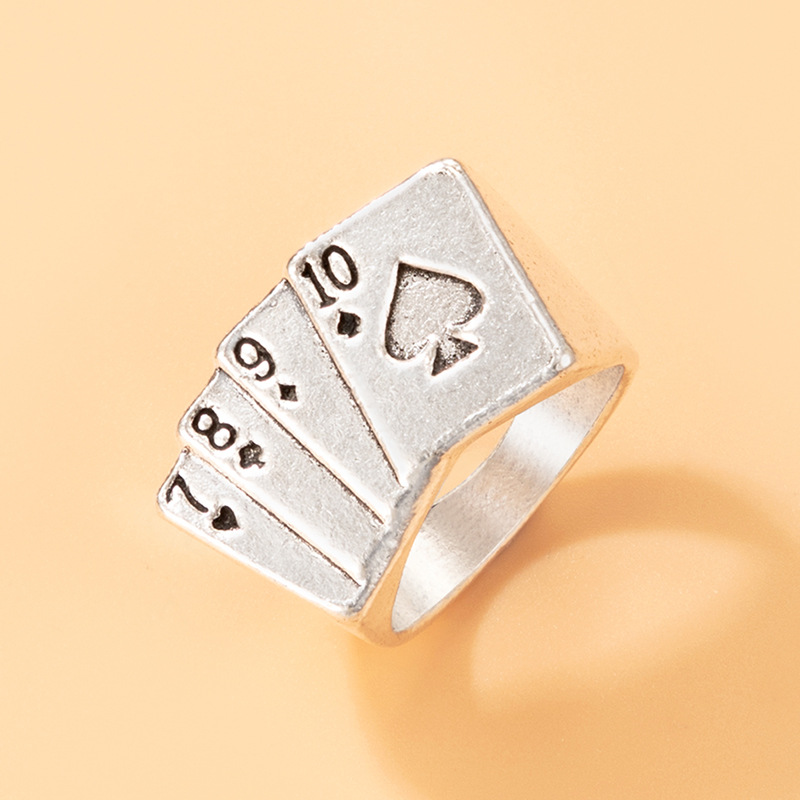 Cross-border Punk Hip Hop Jewelry Retro Spades Poker Single Irregular Geometric Ring