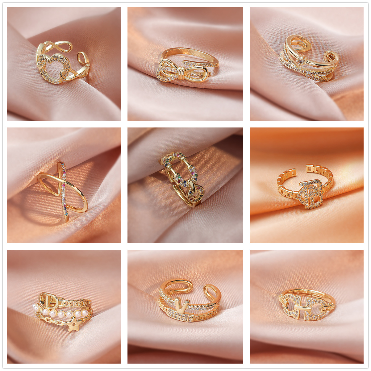 Light luxury hollow diamond love fashion temperament open ring