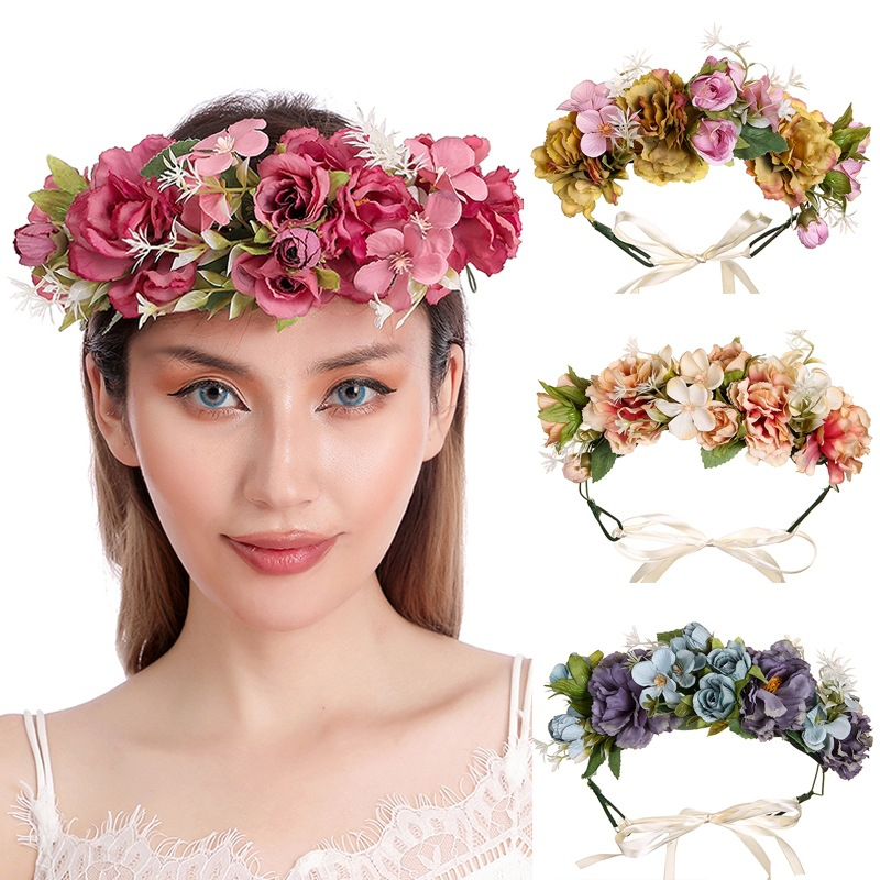 new large flower garland bohemian simulation fabric adjustable headband