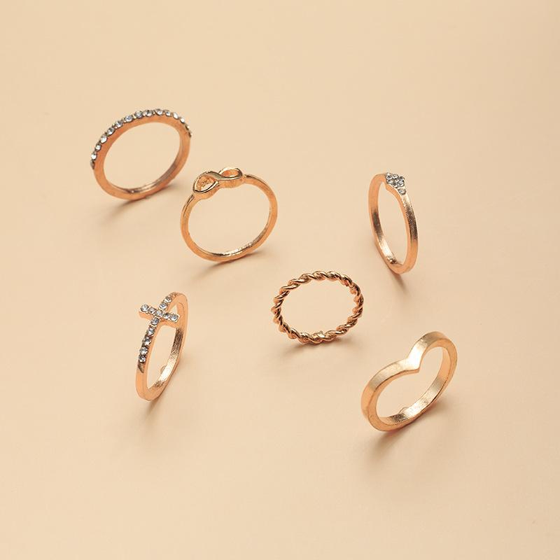 New fashion retro fashion cross ring ring simple geometric diamond set 6 rings set wholesale