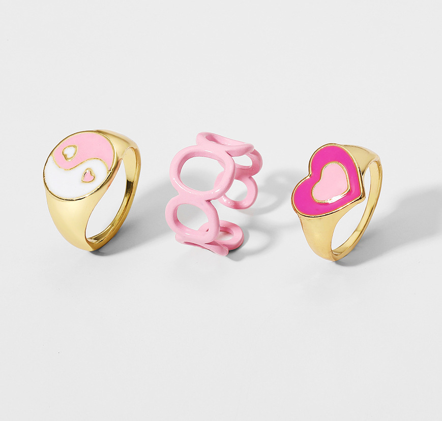 new pink peach heart ring creative sweet Tai Chi dripping oil ring