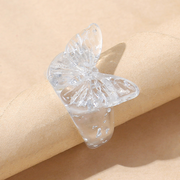 creative resin transparent butterfly ring wholesale Nihaojewelry