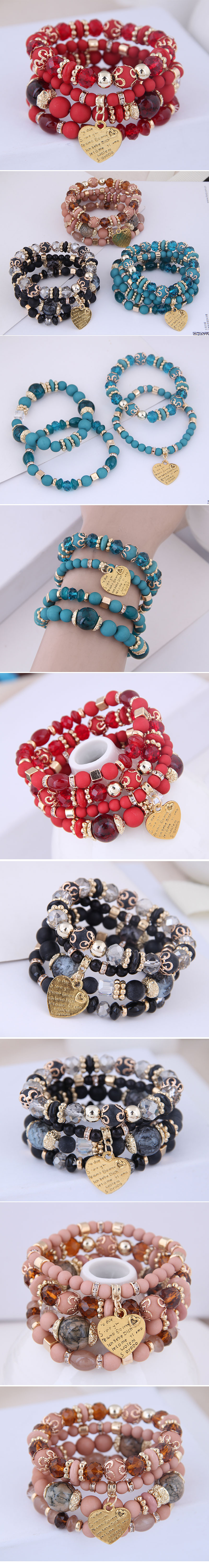 Bohemian mix and match metal peach temperament multilayer bracelet