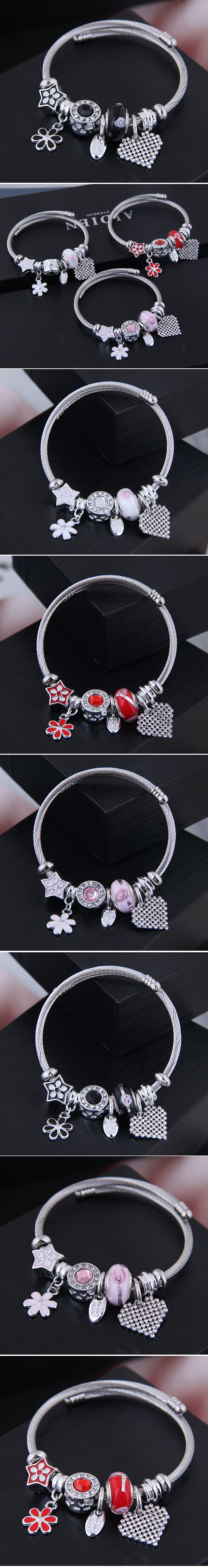 Fashion metal simple flower bright love pendant multi-element accessory bracelet