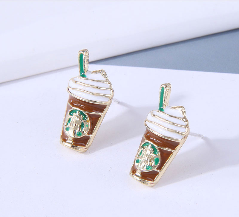 925 Silver Needle Delicate Korean Fashion Sweet OL Simple Milk Tea Cup Personality Earrings