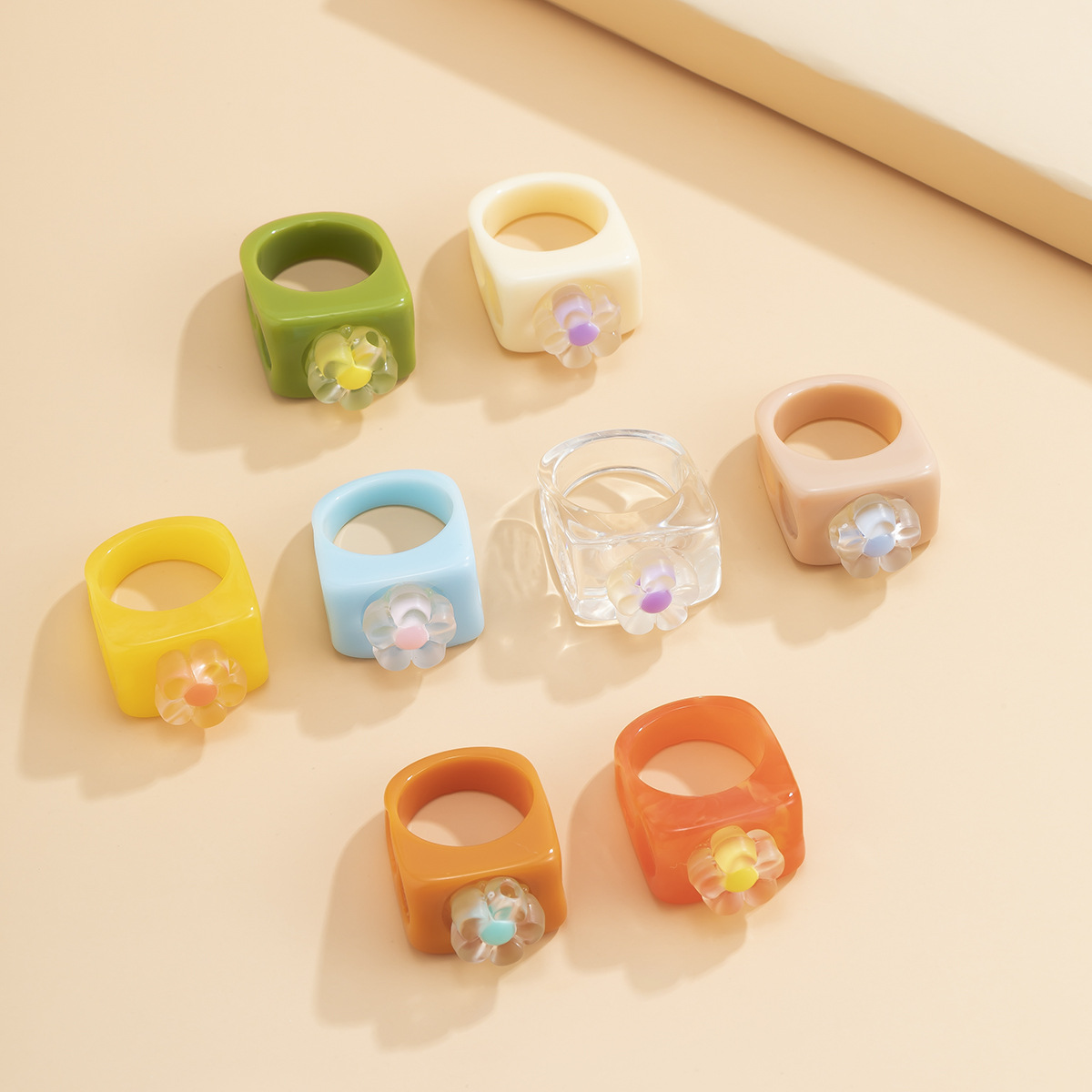 wholesale jewelry color transparent flower resin ring Nihaojewelry